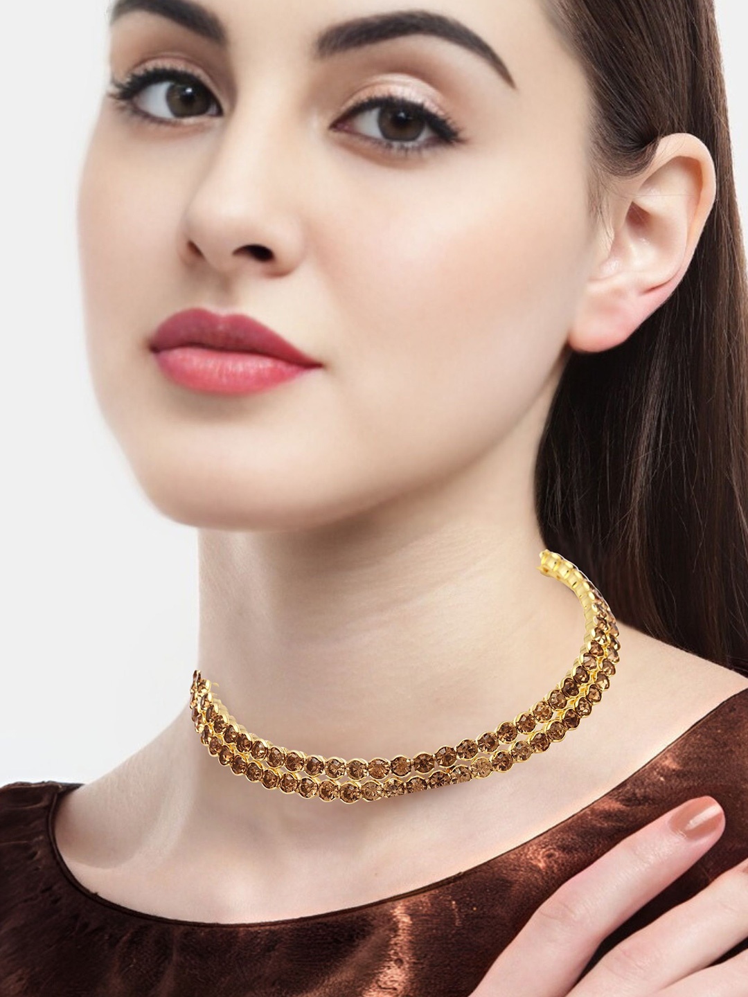 

MANSIYAORANGE Gold-Plated American Diamond Studded Choker Necklace