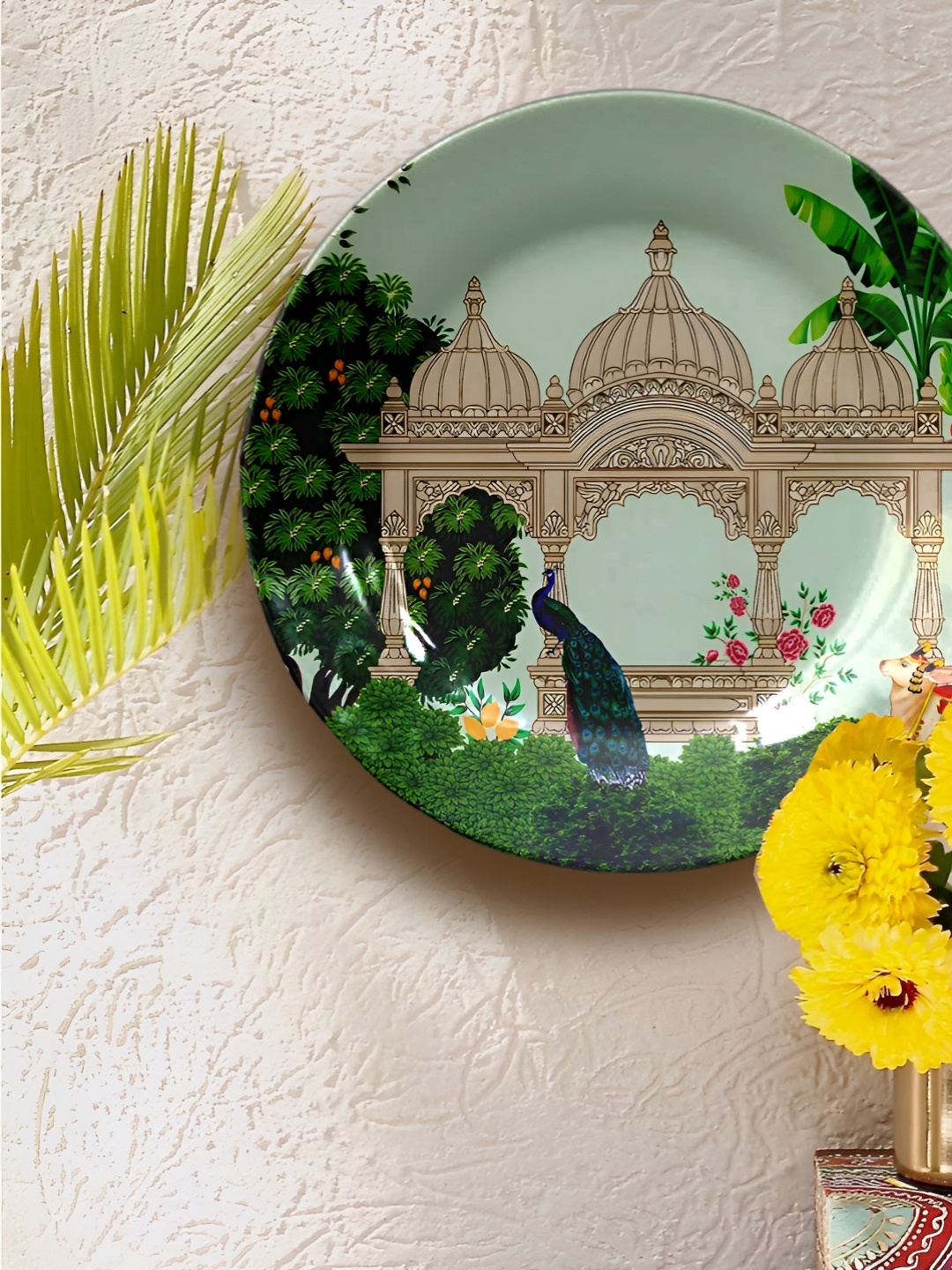

JIKRAA Green & Blue Ceramic Printed Wall Plate