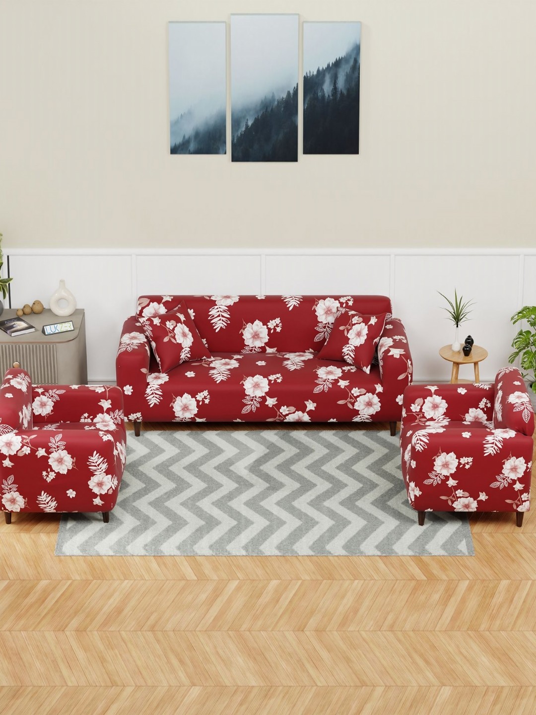 

Lukzer Red Flower Design 5 Seater Sofa Cover
