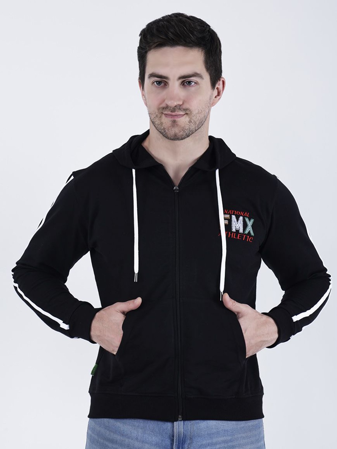 

FILMAX ORIGINALS Men Solid Brand Logo Applique Hooded Cotton Sweatshirt, Black