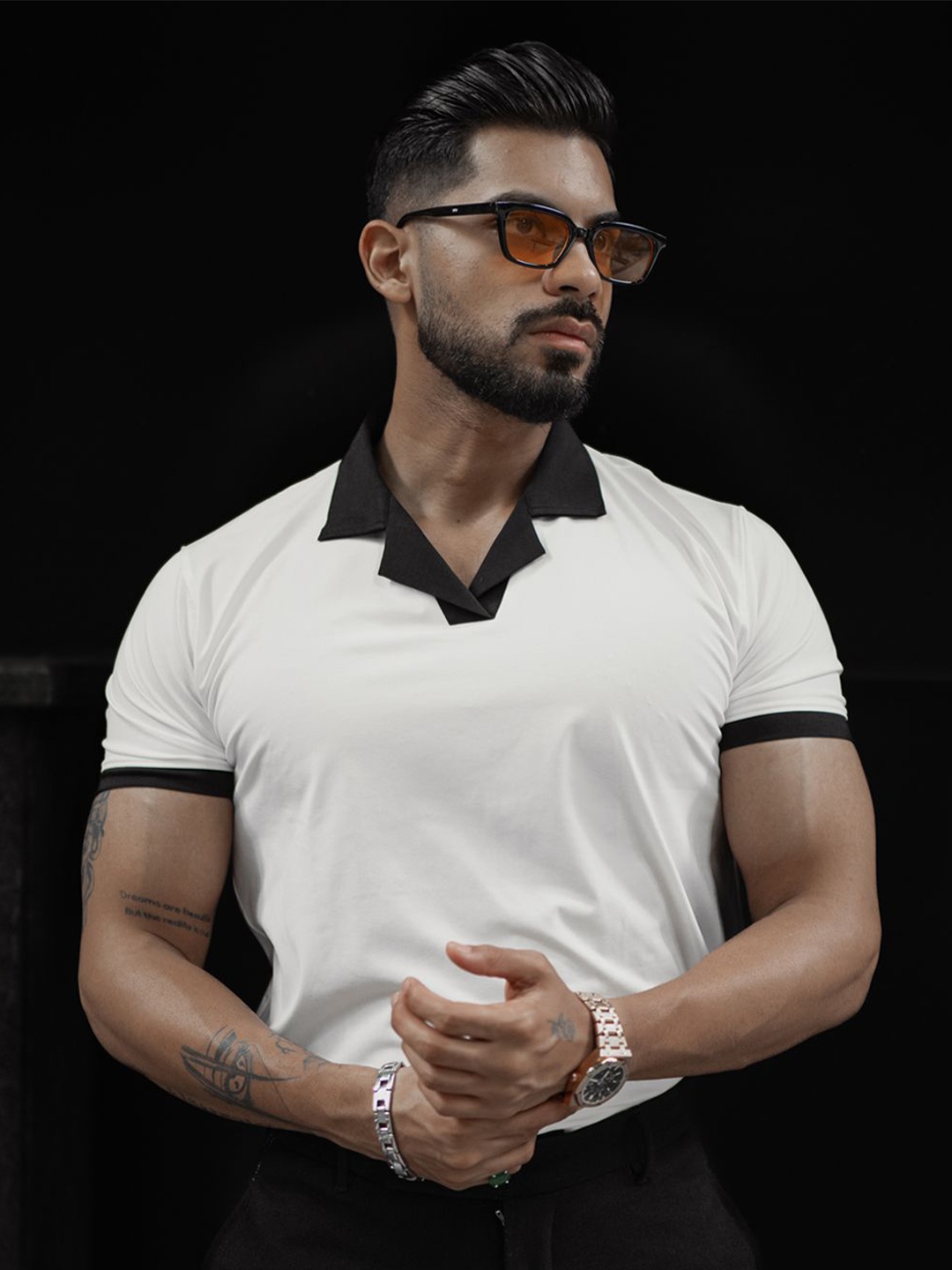 

Powerlook Men Solid Polo Collar Cotton T-shirt, White