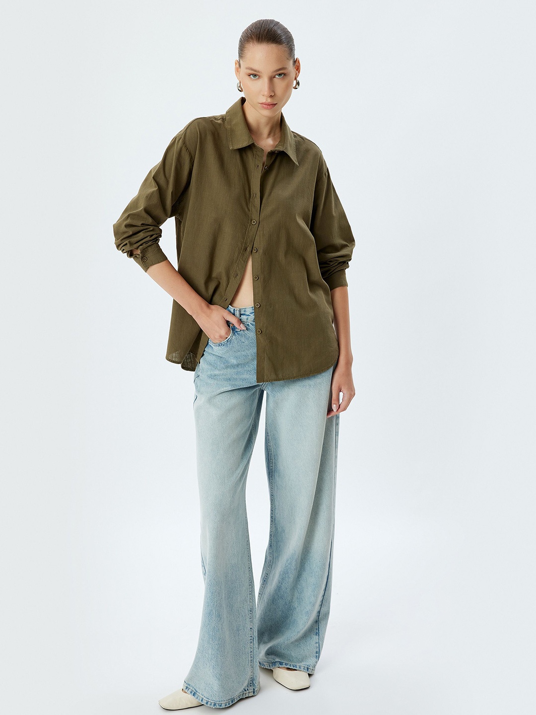 

Koton Women Spread Collar Solid Cotton Casual Shirt, Yellow