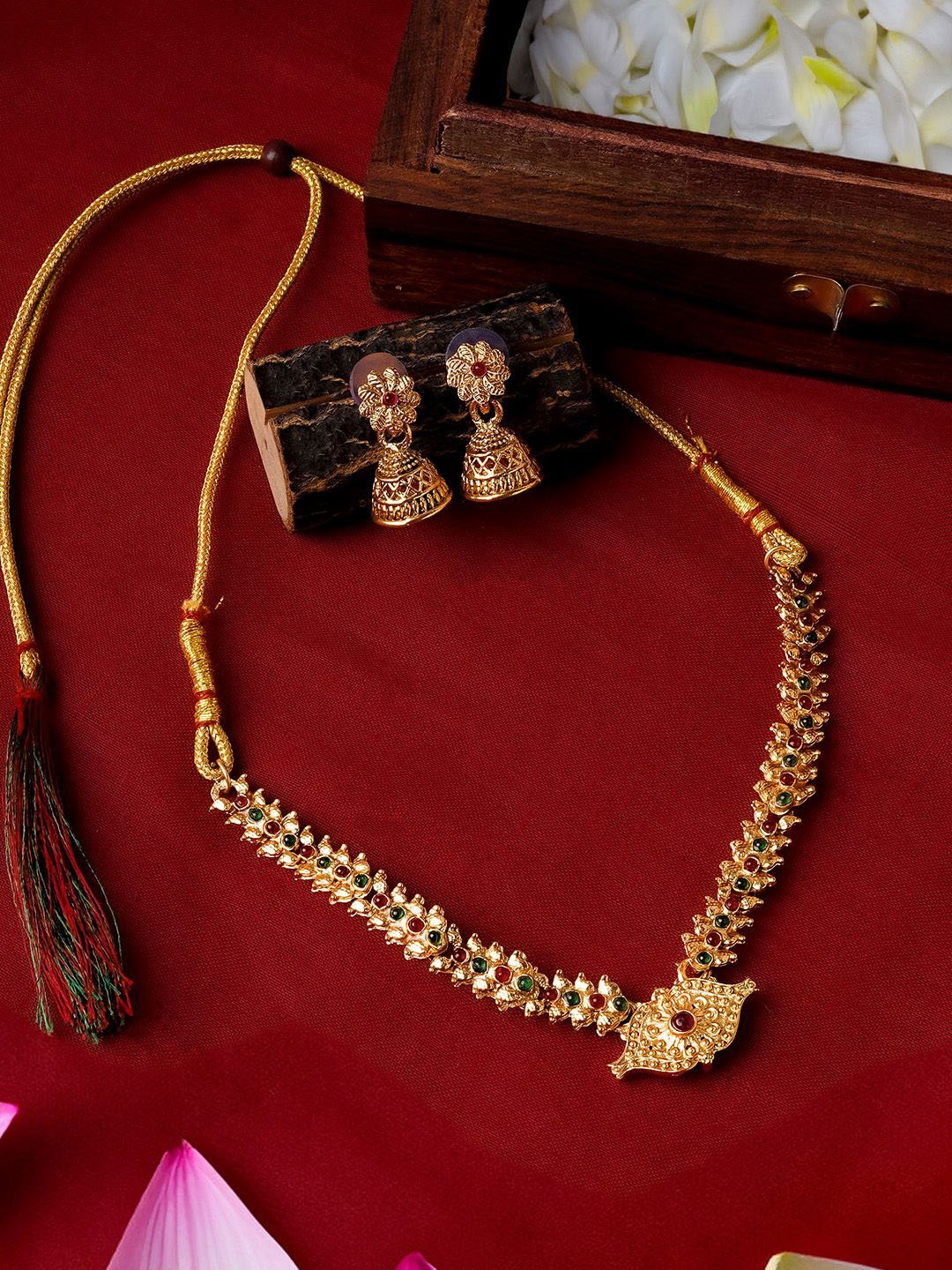 

TEEJH Gold Plated Stones Studded Jewellery Set