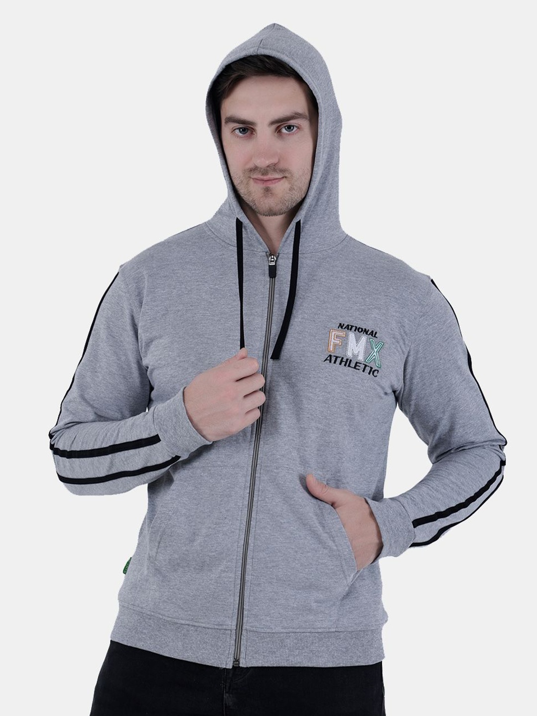 

FILMAX ORIGINALS Men Bomber Hooded Sweatshirt, Grey melange