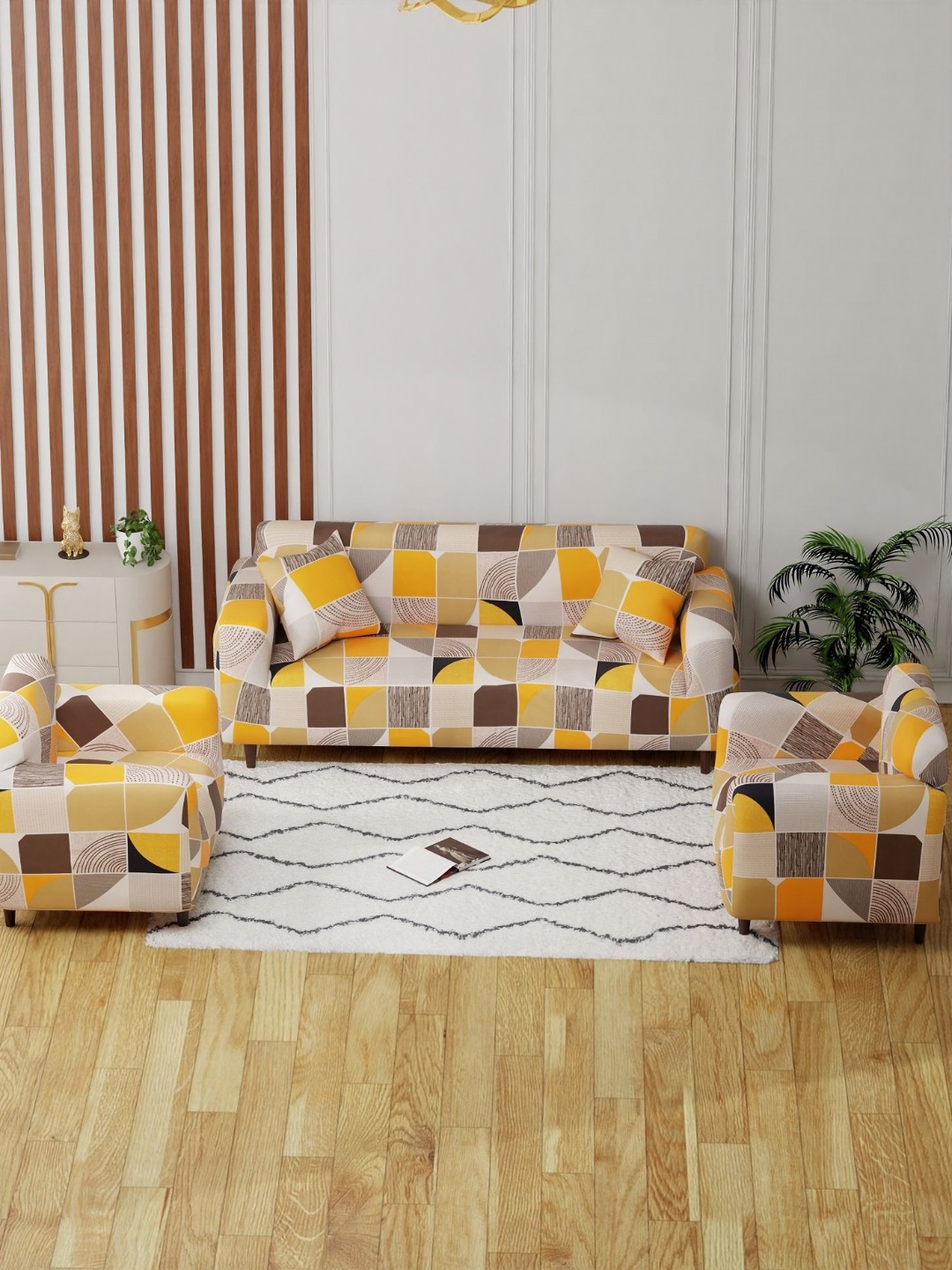 

Lukzer New Multicolor Design 5 Seater Sofa Cover, Yellow