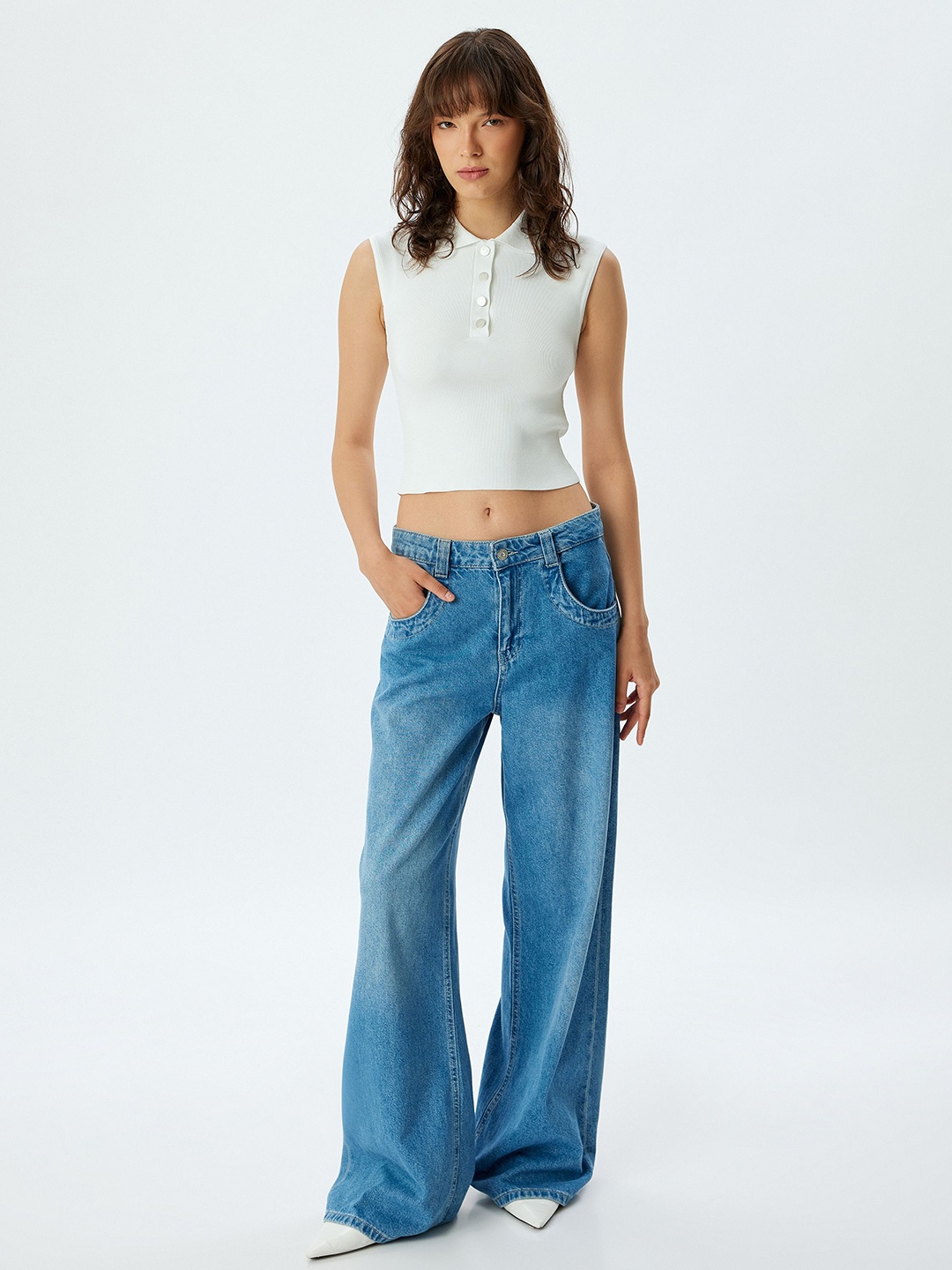 

Koton Women Solid Shirt Collar Top, White