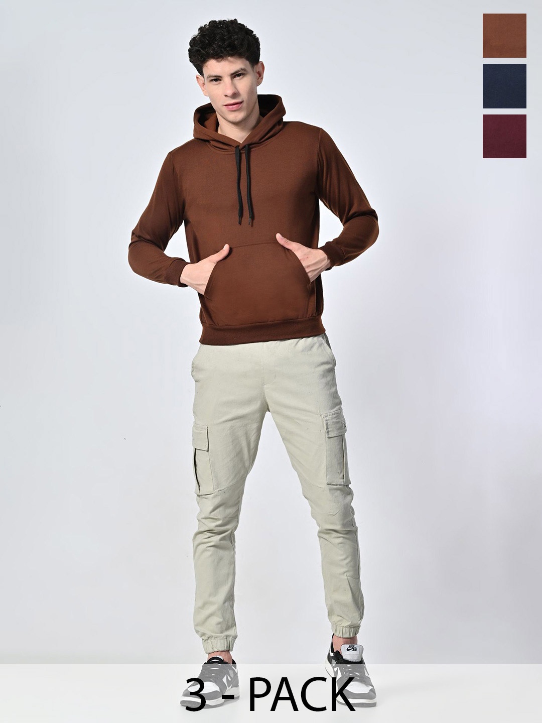 

BAESD Men Pack Of 3 Solid Hood Fleece Pullover Sweatshirt, Brown