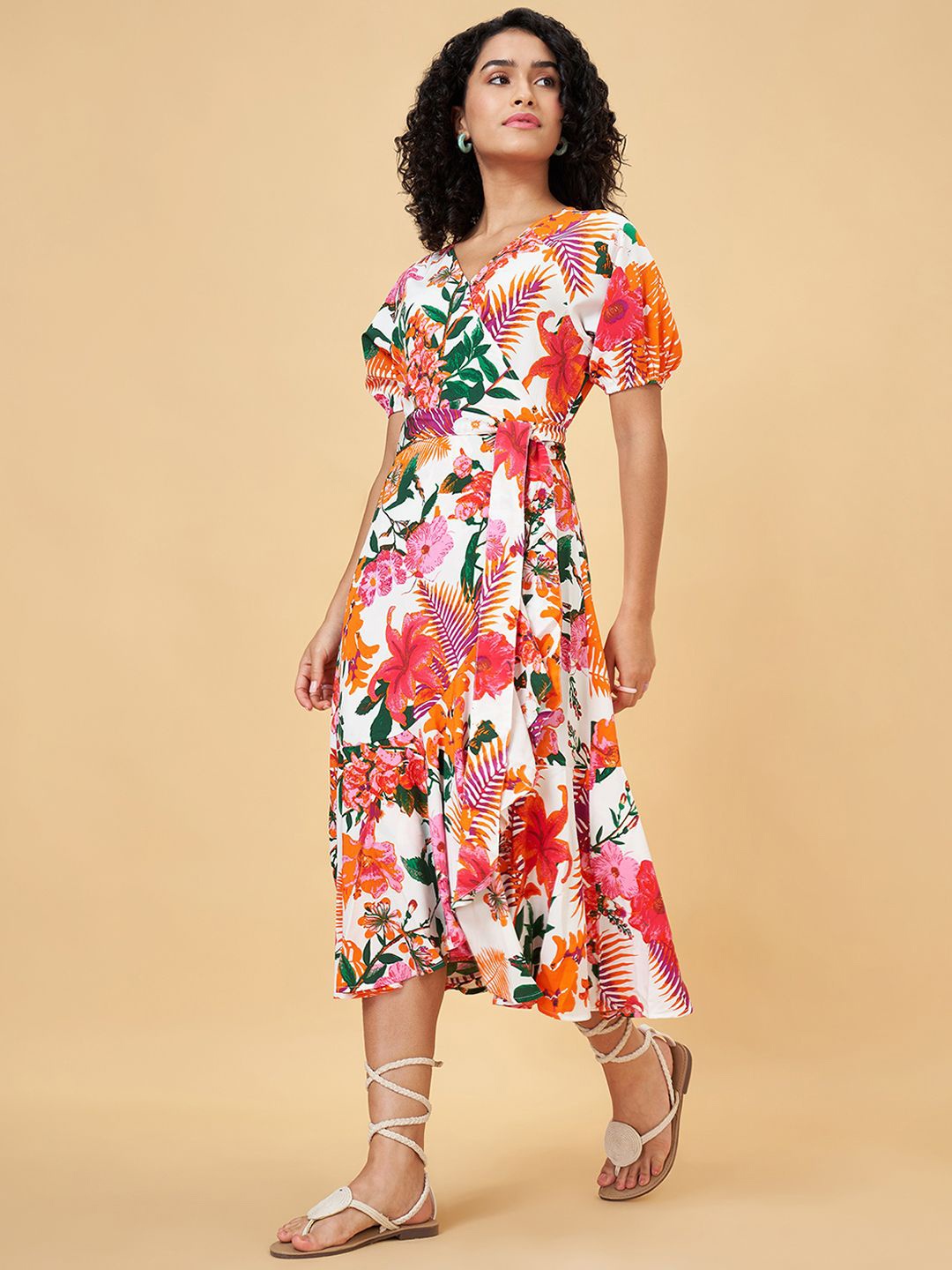 

YU by Pantaloons Women Floral Print Midi Dress, Orange