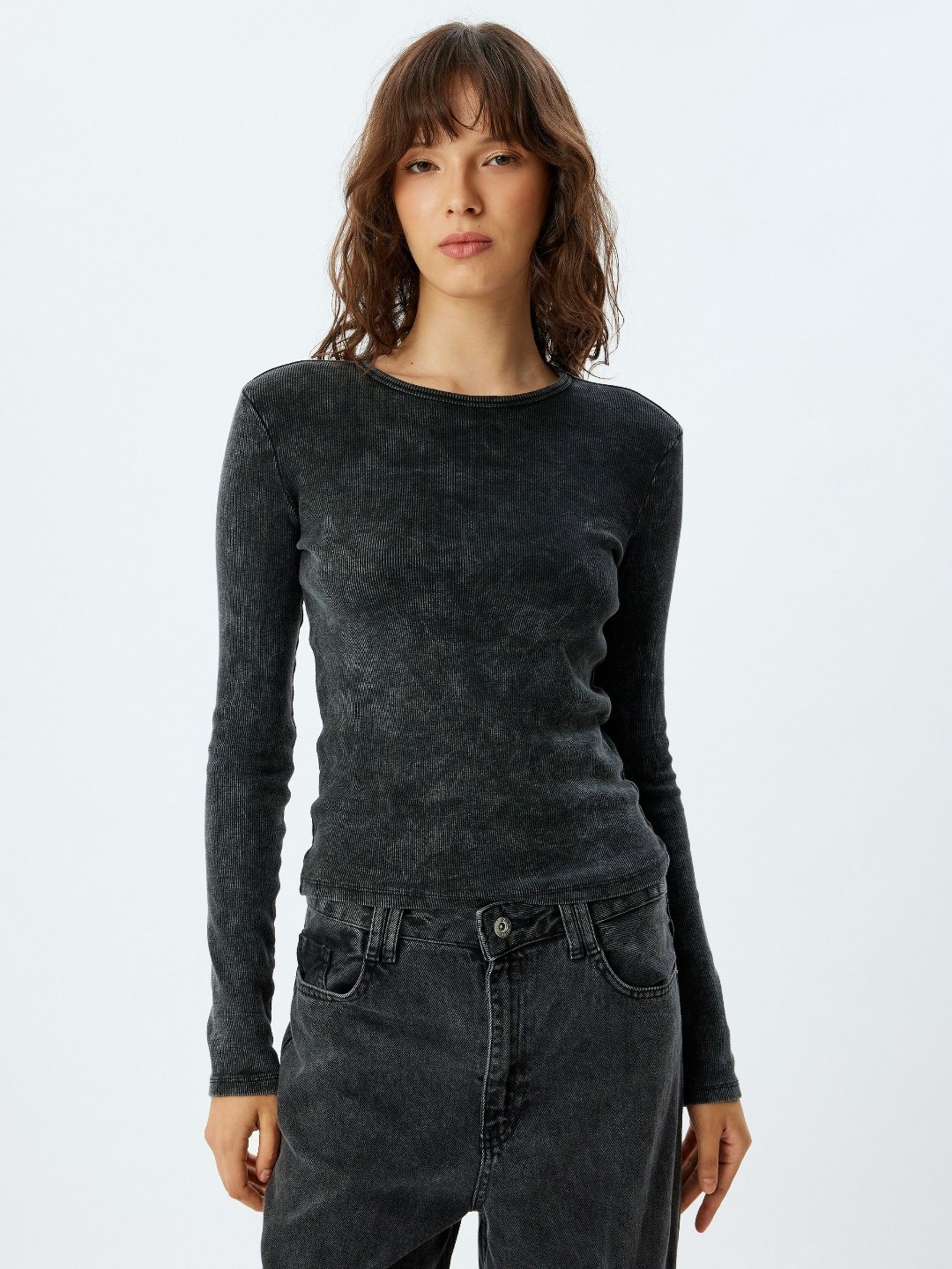 

Koton Women Dyed Round Neck Cotton Slim Fit T-shirt, Black