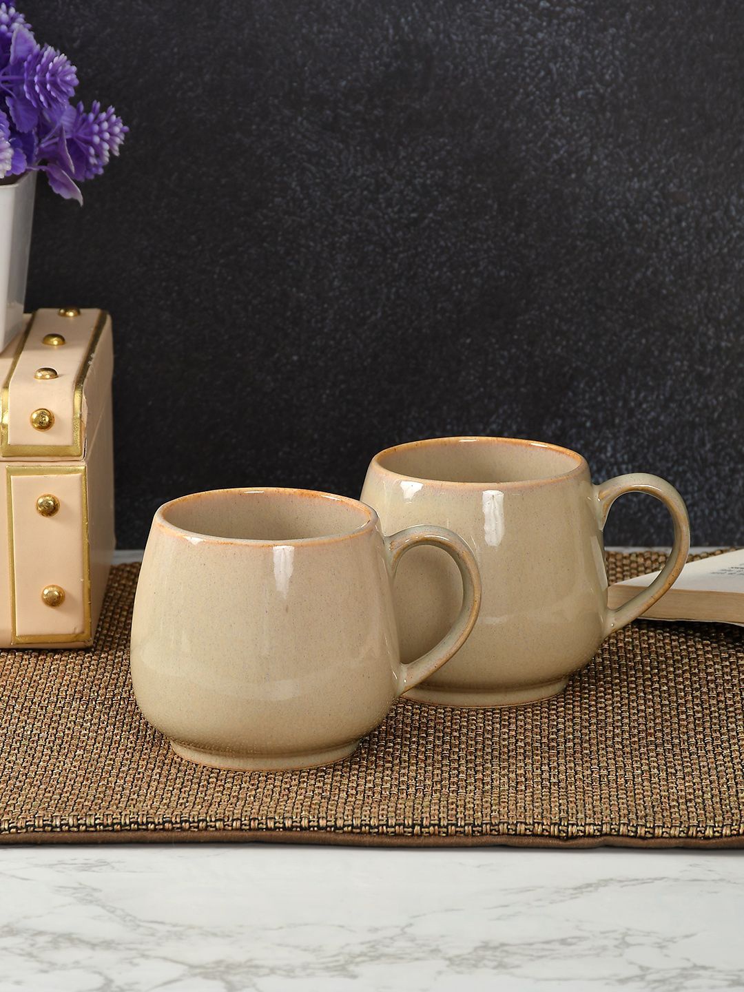 

CLIO'S HERITAGE STORE Cream 2 Pieces Ceramic Glossy Mugs 300ml Each