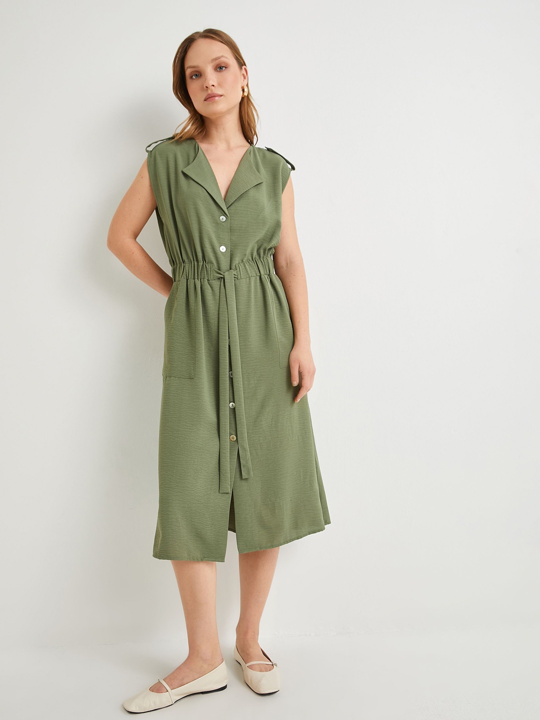 

Koton Women Shirt Midi Dress, Olive