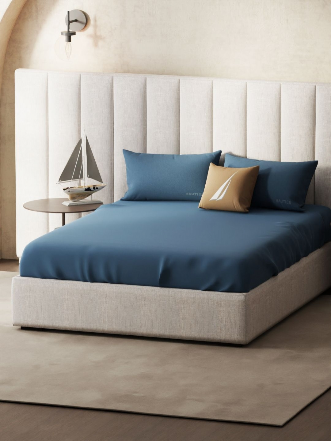 

Nautica echo-300 Blue 300 TC King Bedsheet with 2 Pillow Covers 2.74 m X 2.74 m