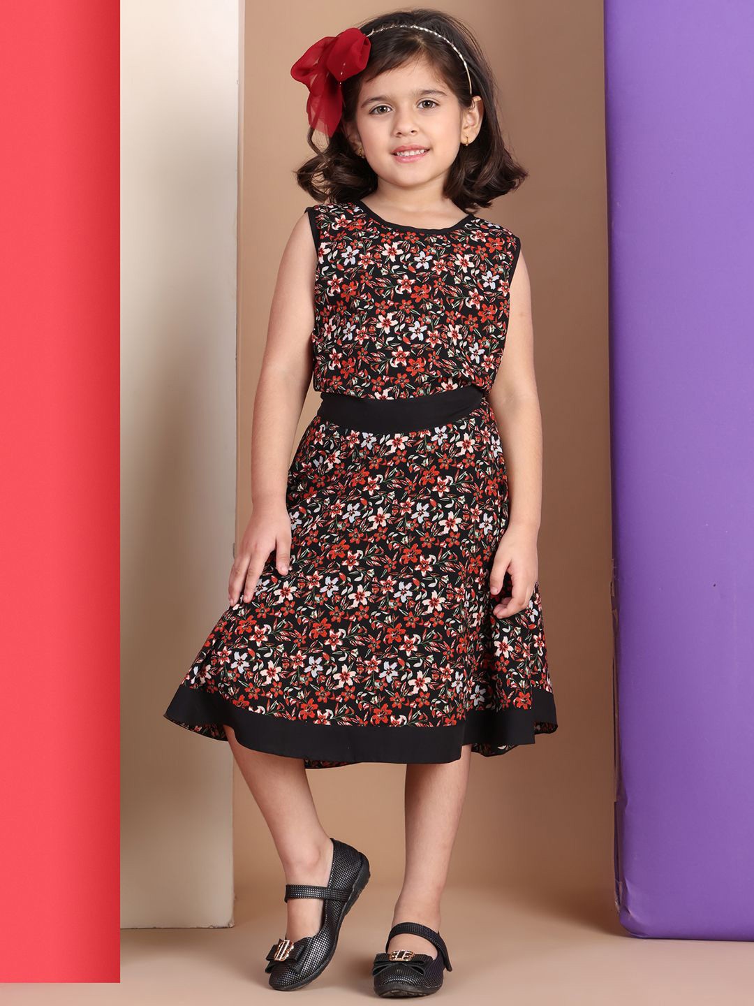 

Baawri Girl Floral Print Fit and Flare Dress, Rust