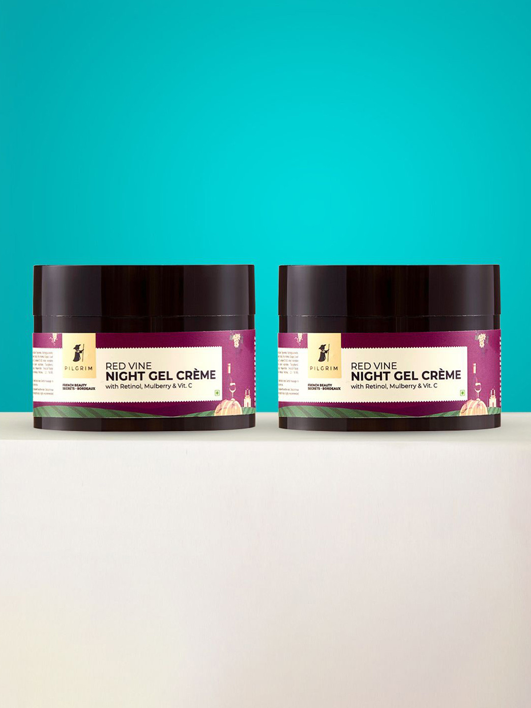 

Pilgrim Set Of 2 Red Vine Night Gel Cream With Retinol & Vitamin C - 50g Each, Magenta