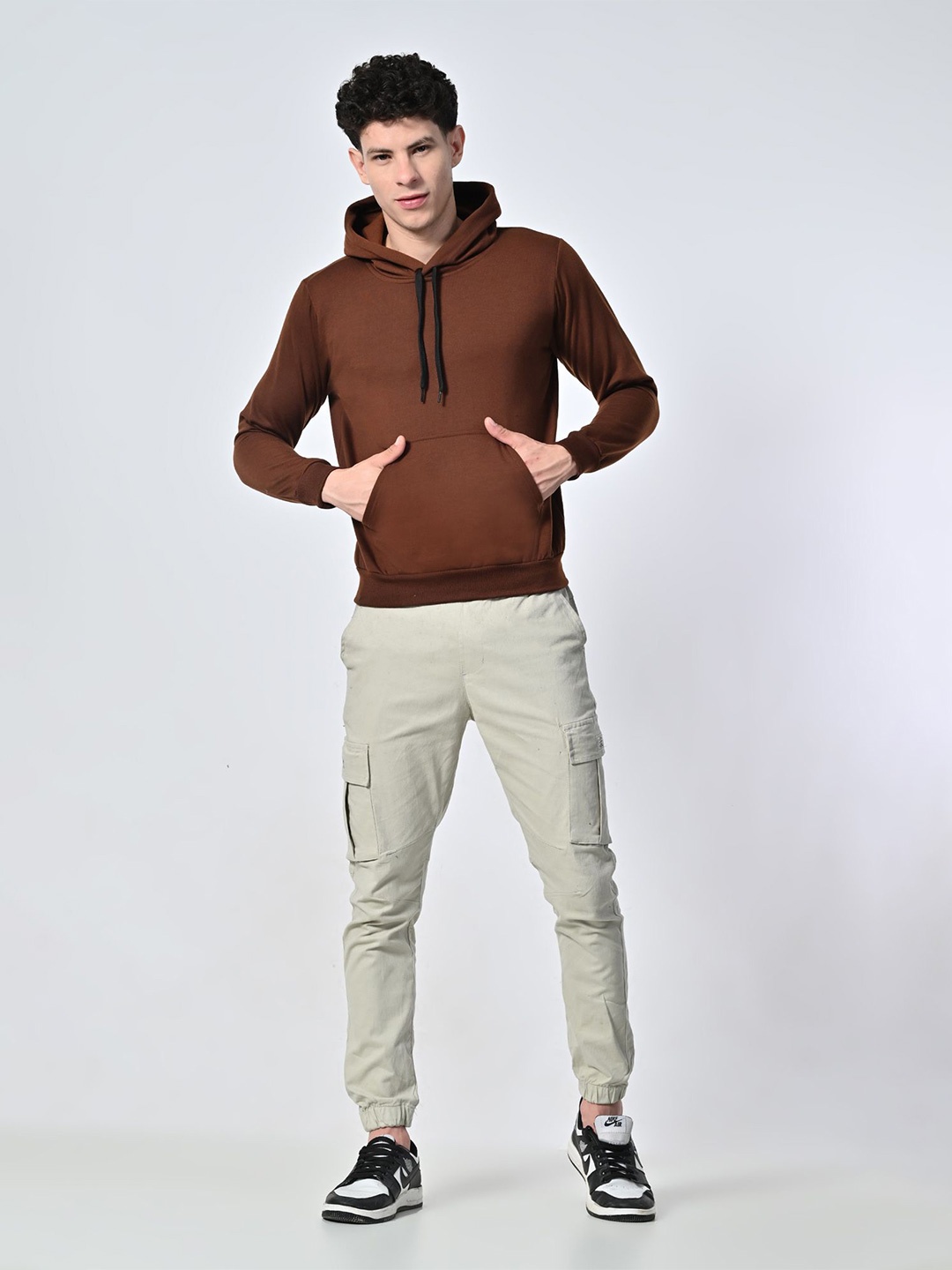 

BAESD Men Solid Hood Fleece Pullover Sweatshirt, Brown