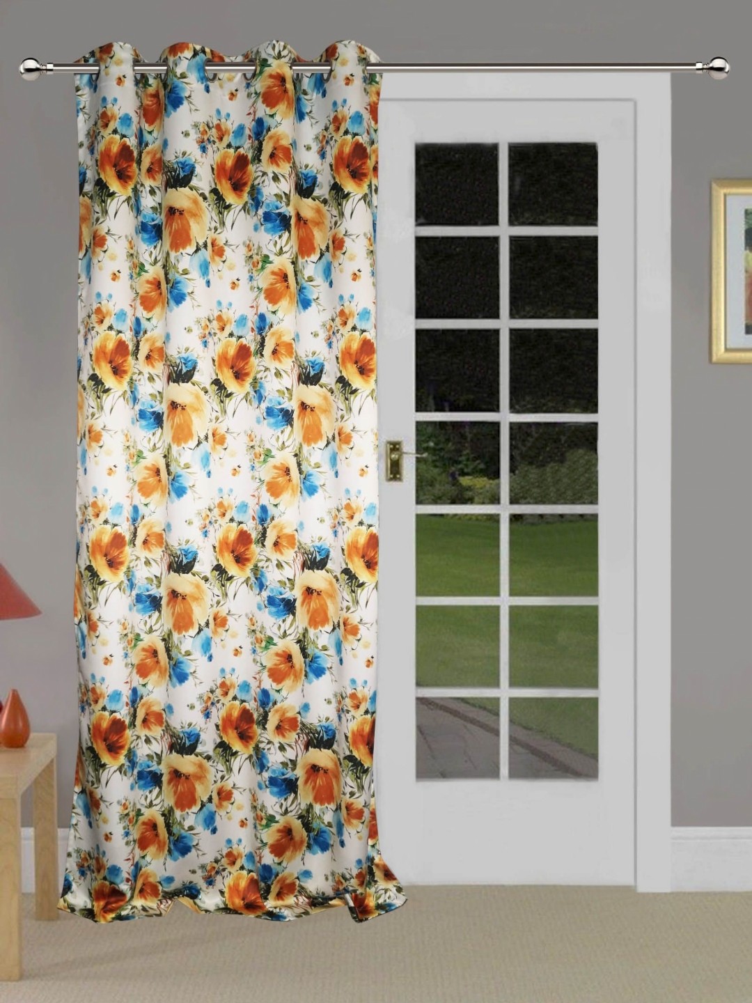 

Lushomes Cream-Coloured & Yellow Floral Printed Long Door Curtain