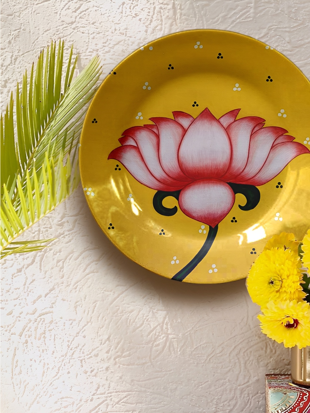 

JIKRAA Yellow & Pink Printed Ceramic Wall Plates