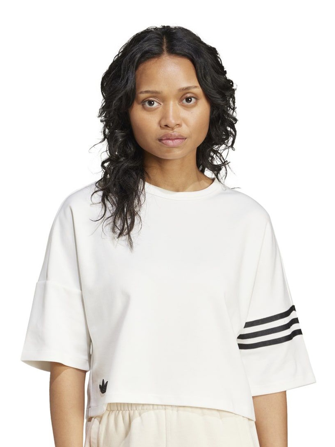

ADIDAS Women Solid Round Neck Cotton Relaxed Fit T-shirt, White