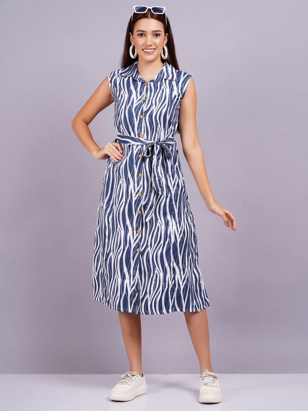 

JC4U Women Abstract Printed Fit & Flare Midi Dress, Blue