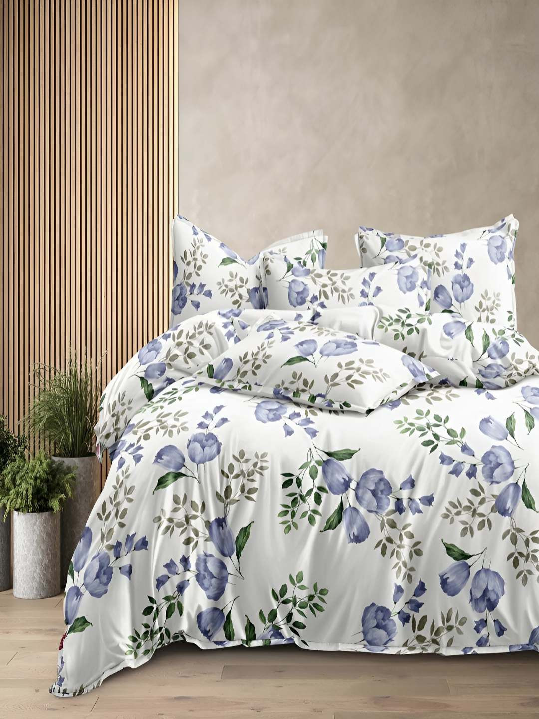 

tundwal's White & Blue Printed Cotton Single Bed Duvet Cover With Zipper