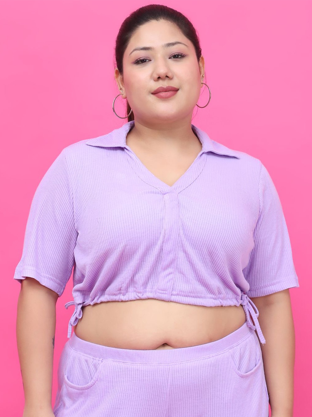 

theRebelinme Women Shirt Collar Cotton Crop Top, Lavender