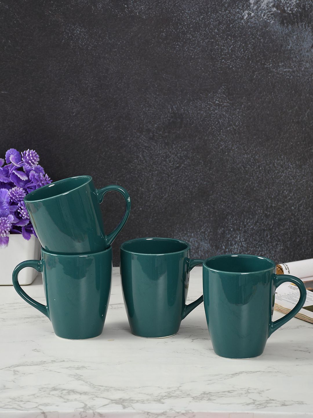 

CLIO'S HERITAGE STORE Teal Green 4 Pieces Classic Ceramic Glossy Mugs 300ml Each