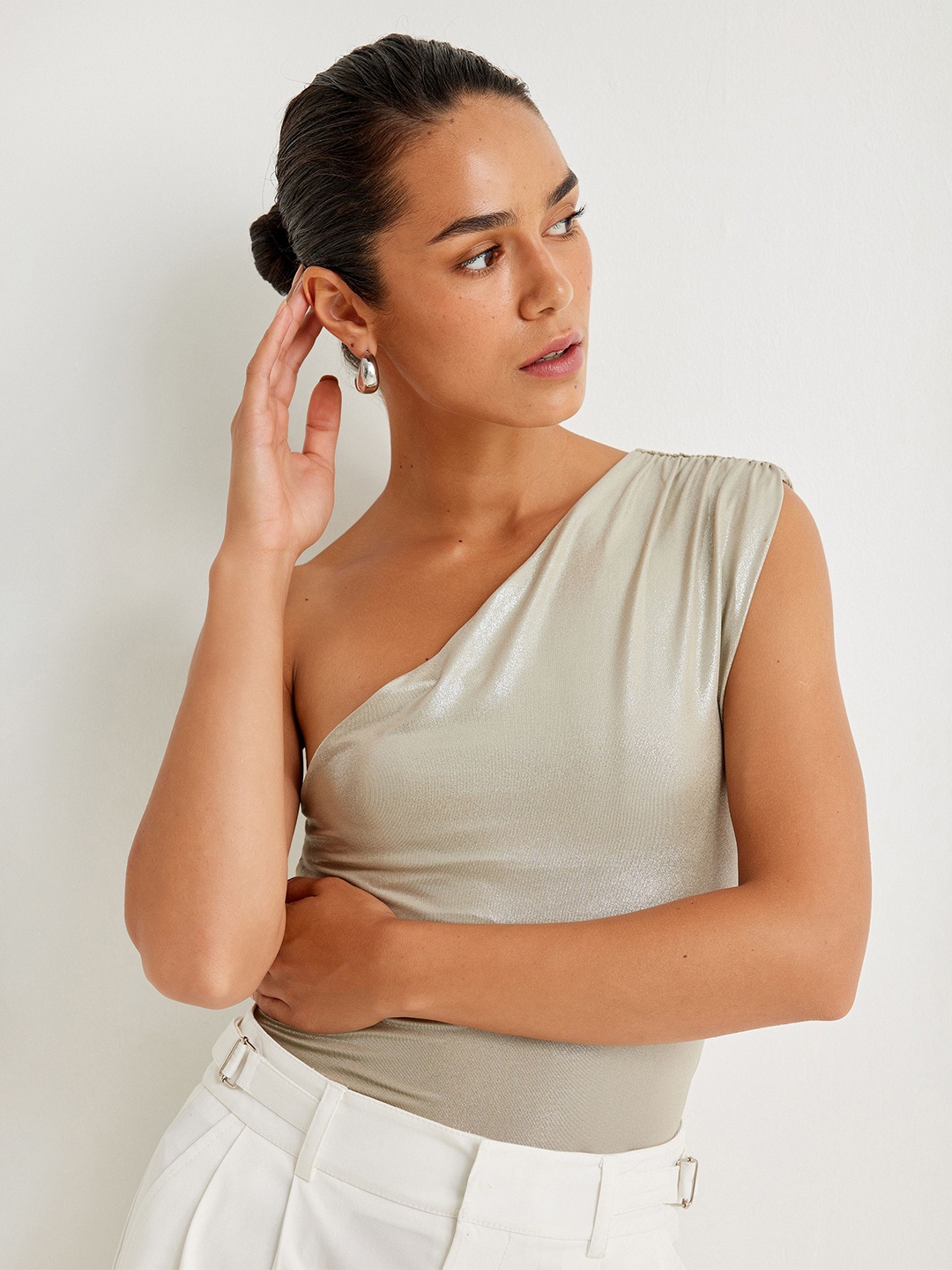 

Koton Women Solid One Shoulder Top, White