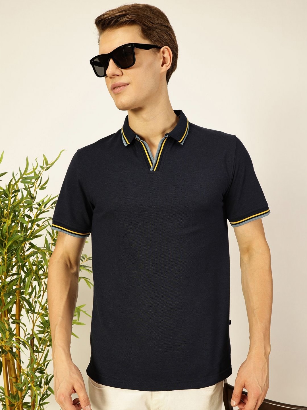 

Thomas Scott Men Solid Polo Collar Cotton T-shirt, Navy blue