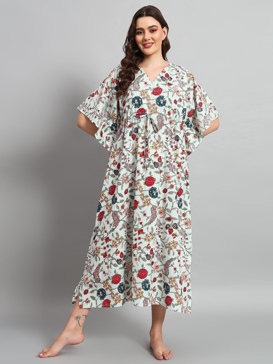 

HANDICRAFT PALACE Pure Cotton Printed Maxi Nightdress, Green