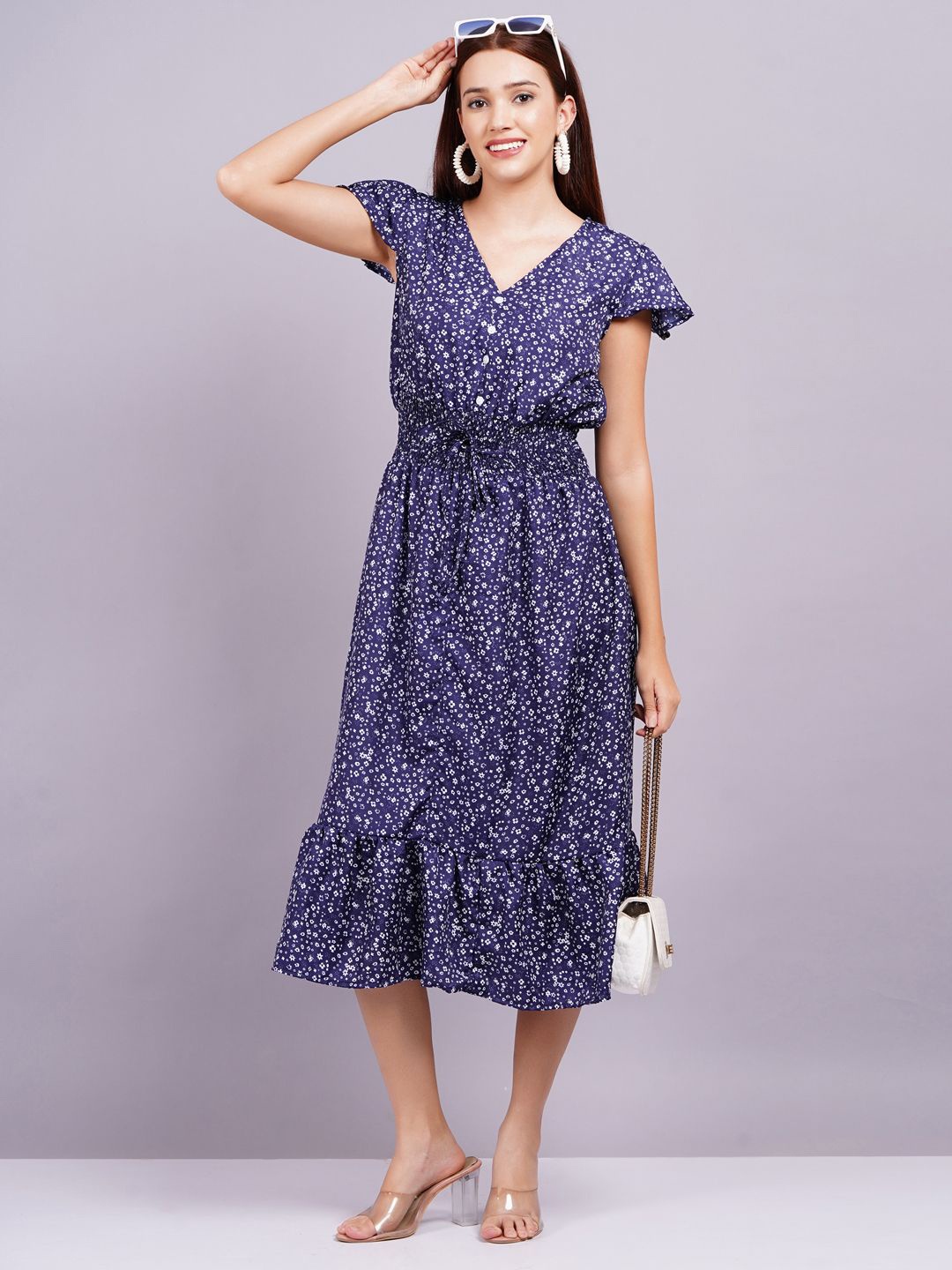 

JC4U Women Floral Printed Fit & Flare Midi Dress, Blue