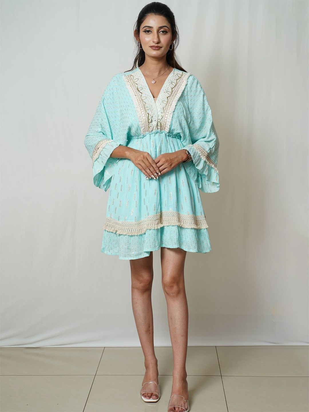 

SIDDHO HUM Womens Cotton Fit & Flare kaftan Dress, Blue
