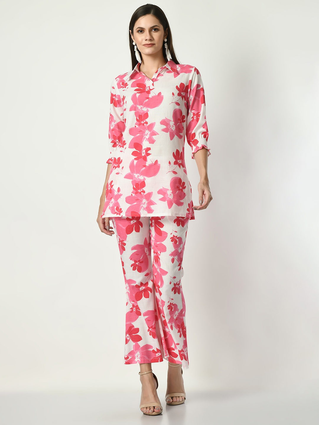 

VAPPSYAM Printed Pure Cotton Top With Trouser Co-Ords, White
