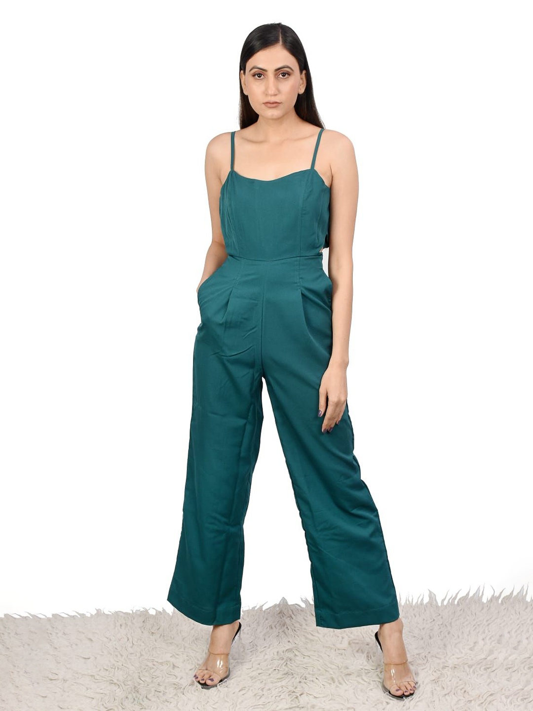 

MIRAYYA Women Shoulder Straps Basic Jumpsuit, Teal