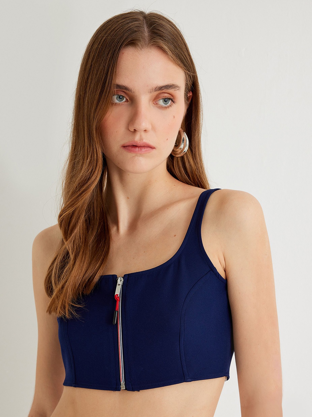 

Koton Women Solid Shoulder Straps Top, Navy blue