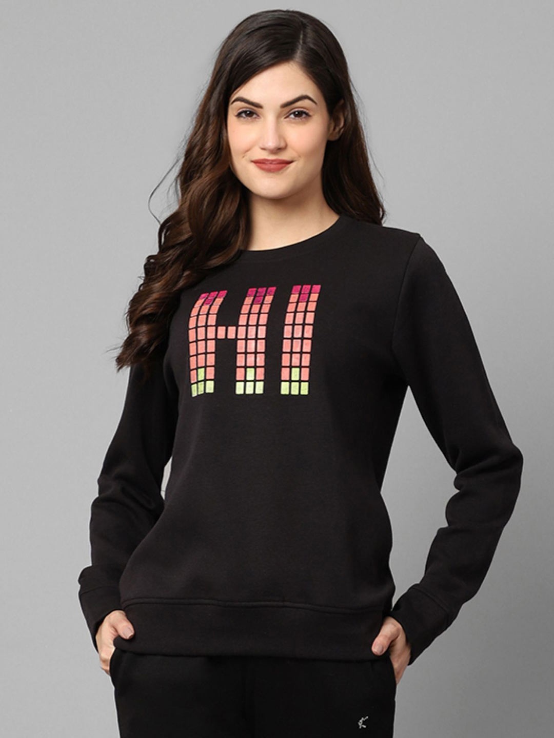 

Kanvin Women Printed cotton Sweatshirt, Black