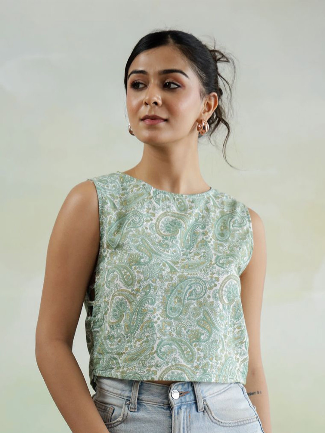 

SANSKRUTIHOMES Women Paisley Printed Cotton Top, Green