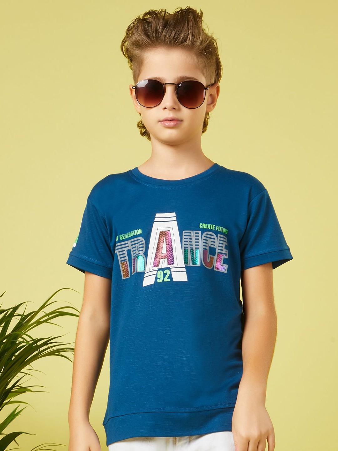

MashUp Boys Typography Printed Round Neck Cotton T-shirt, Blue