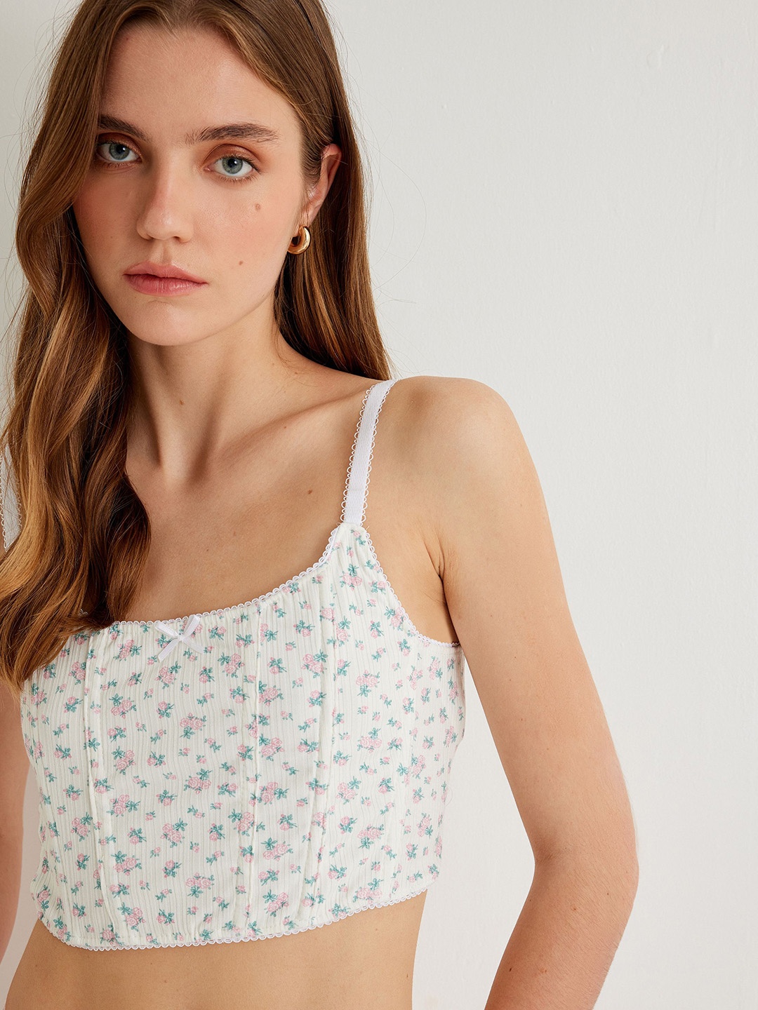 

Koton Women Floral Printed Shoulder Straps Top, White