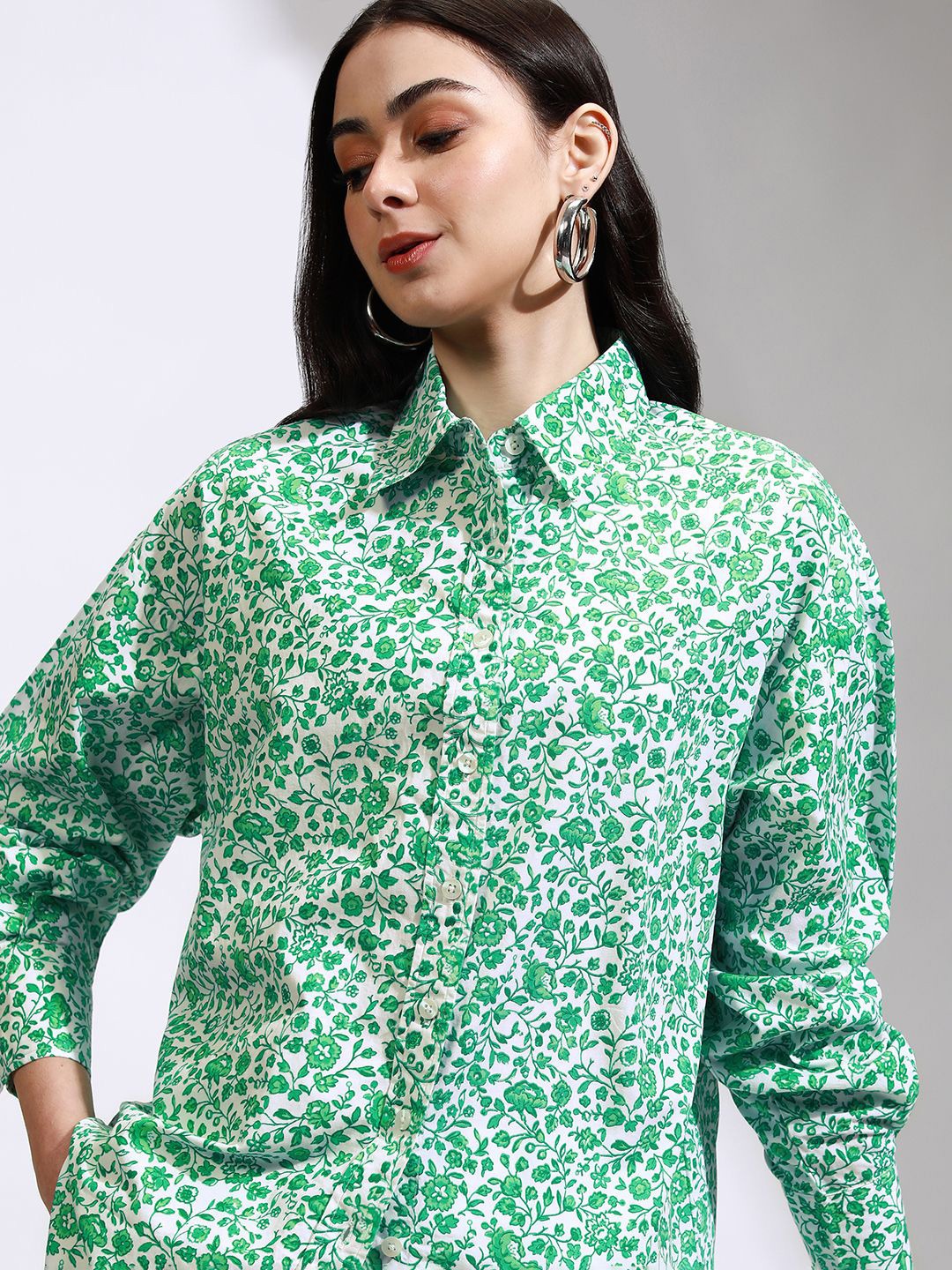 

Tokyo Talkies Women Mui Floral Buttondown Oversized Shirt, White