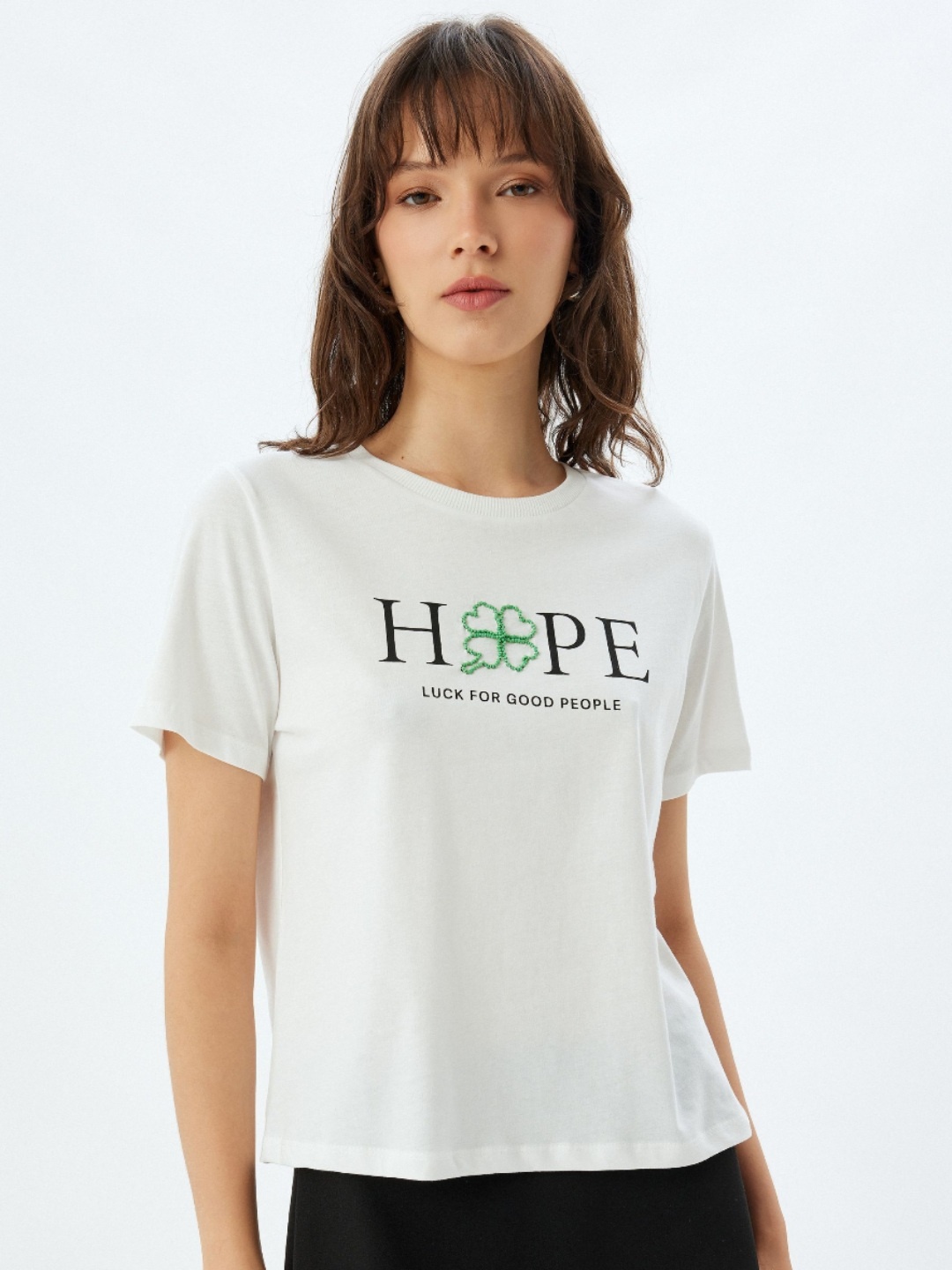 

Koton Women Typography Printed Round Neck Cotton T-shirt, White
