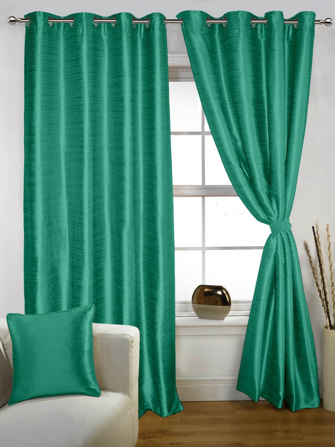 

Lushomes Blue Blackout Silk Window Curtain