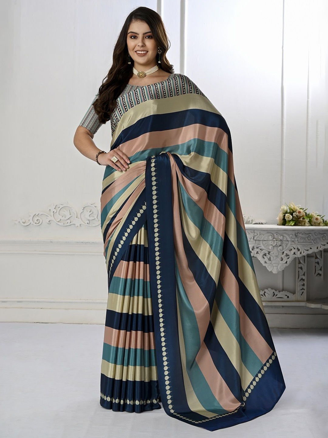 

JIVORA Striped Zari Mysore Silk Saree, Blue