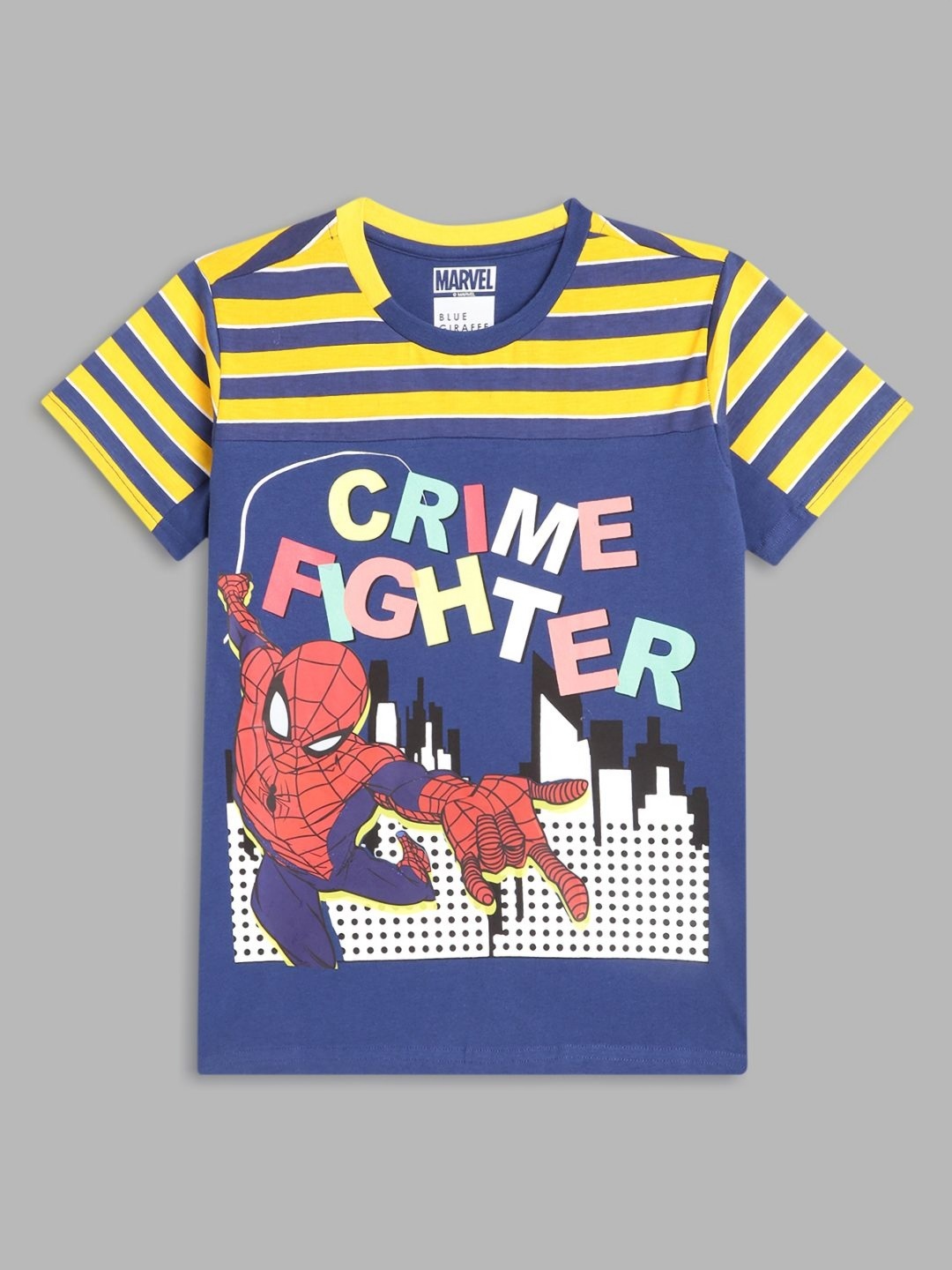 

Blue Giraffe Boys Cotton Spider-Man Printed T-shirt, Yellow