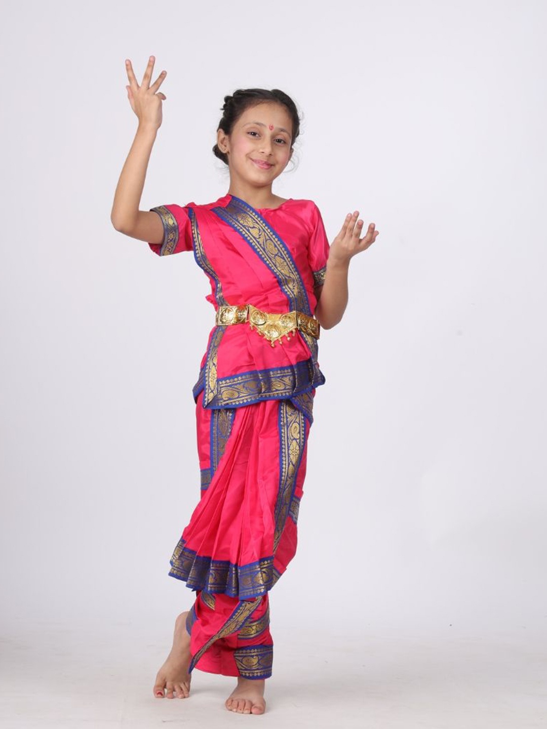 

itsmycostume Girls Bharatnatyam Saree With Blouse, Magenta