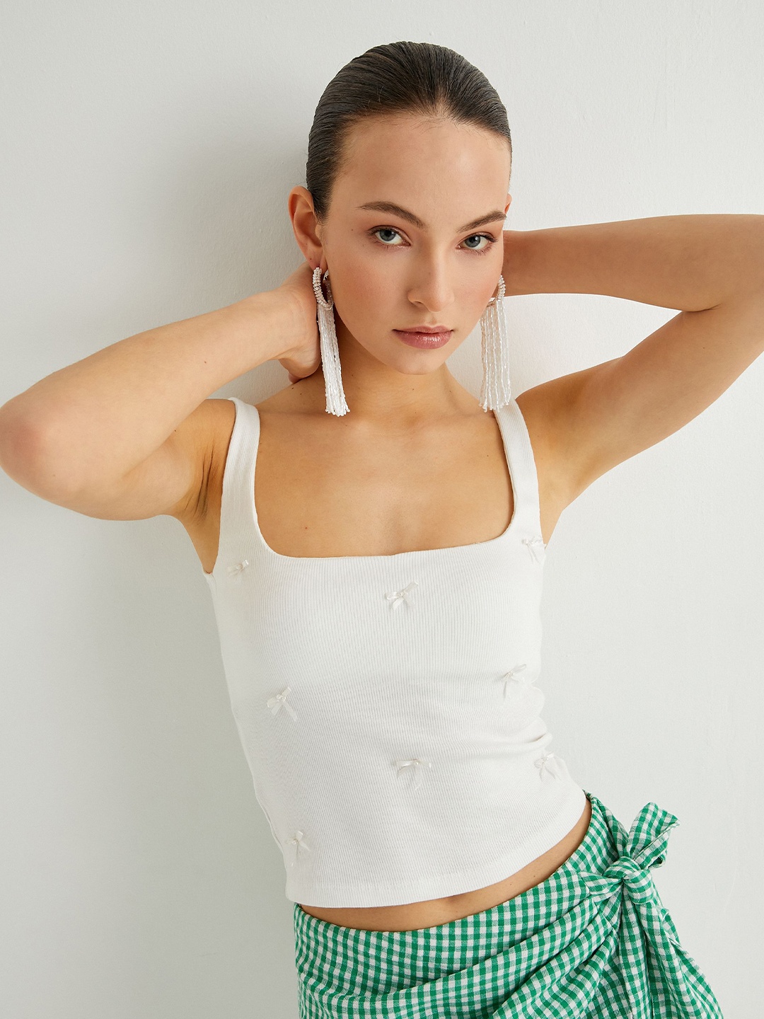 

Koton Women Solid Square Neck Cotton Top, White