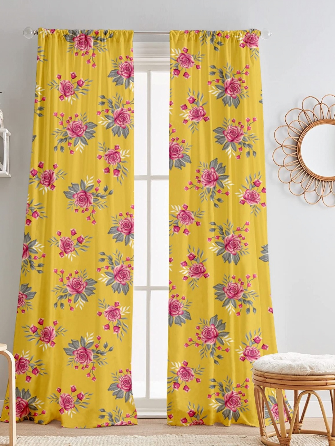 

Lushomes Yellow & Pink 2 Pieces Floral Window Curtain
