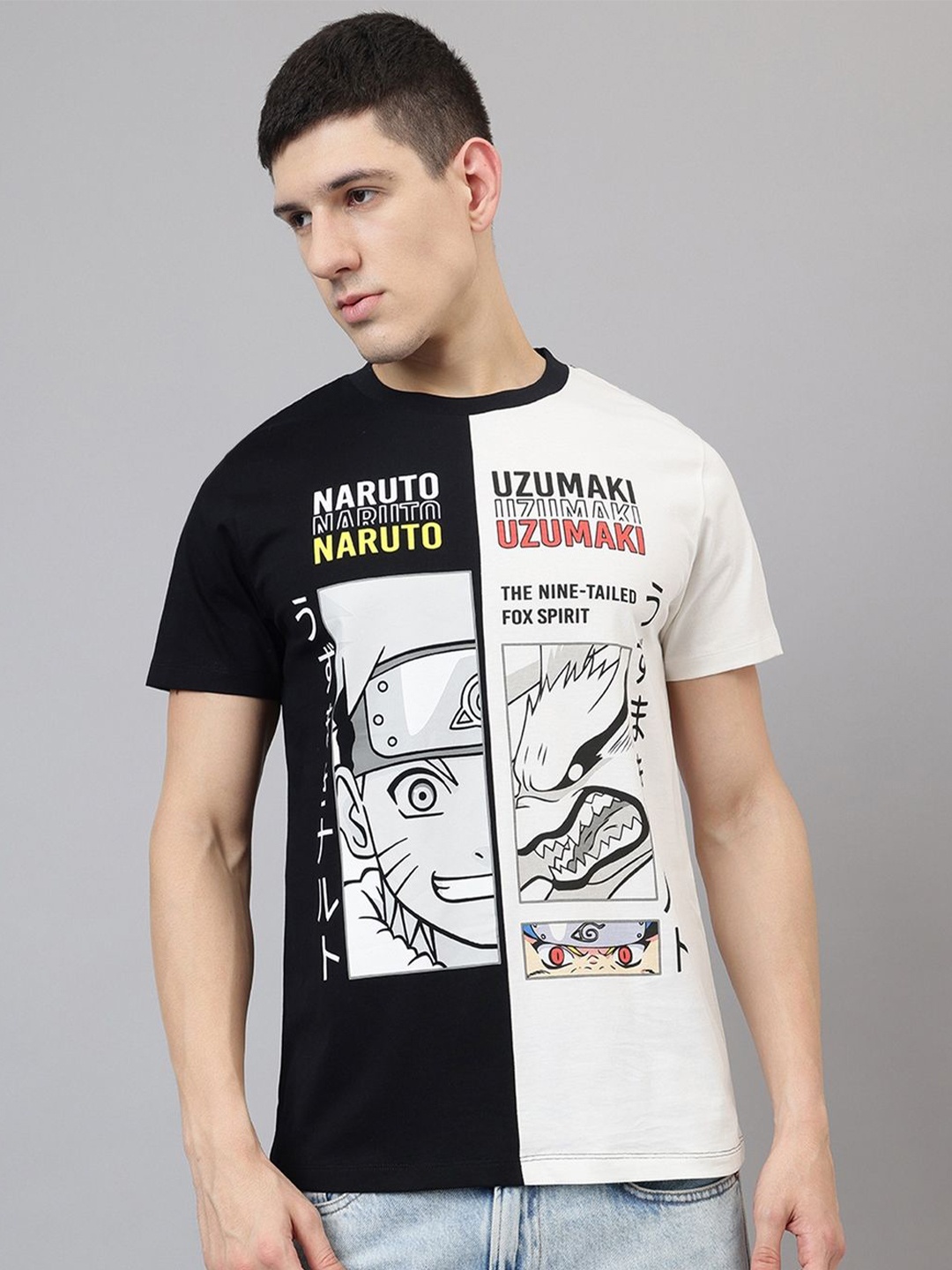 

Free Authority Men Naruto Graphic Printed Round Neck Cotton T-shirt, White