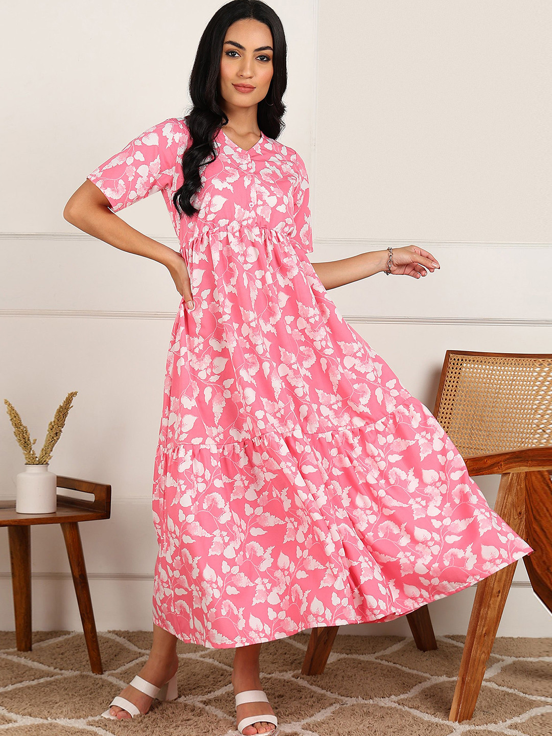 

Fashfun Women Floral Print Fit & Flare Maxi Dress, Pink