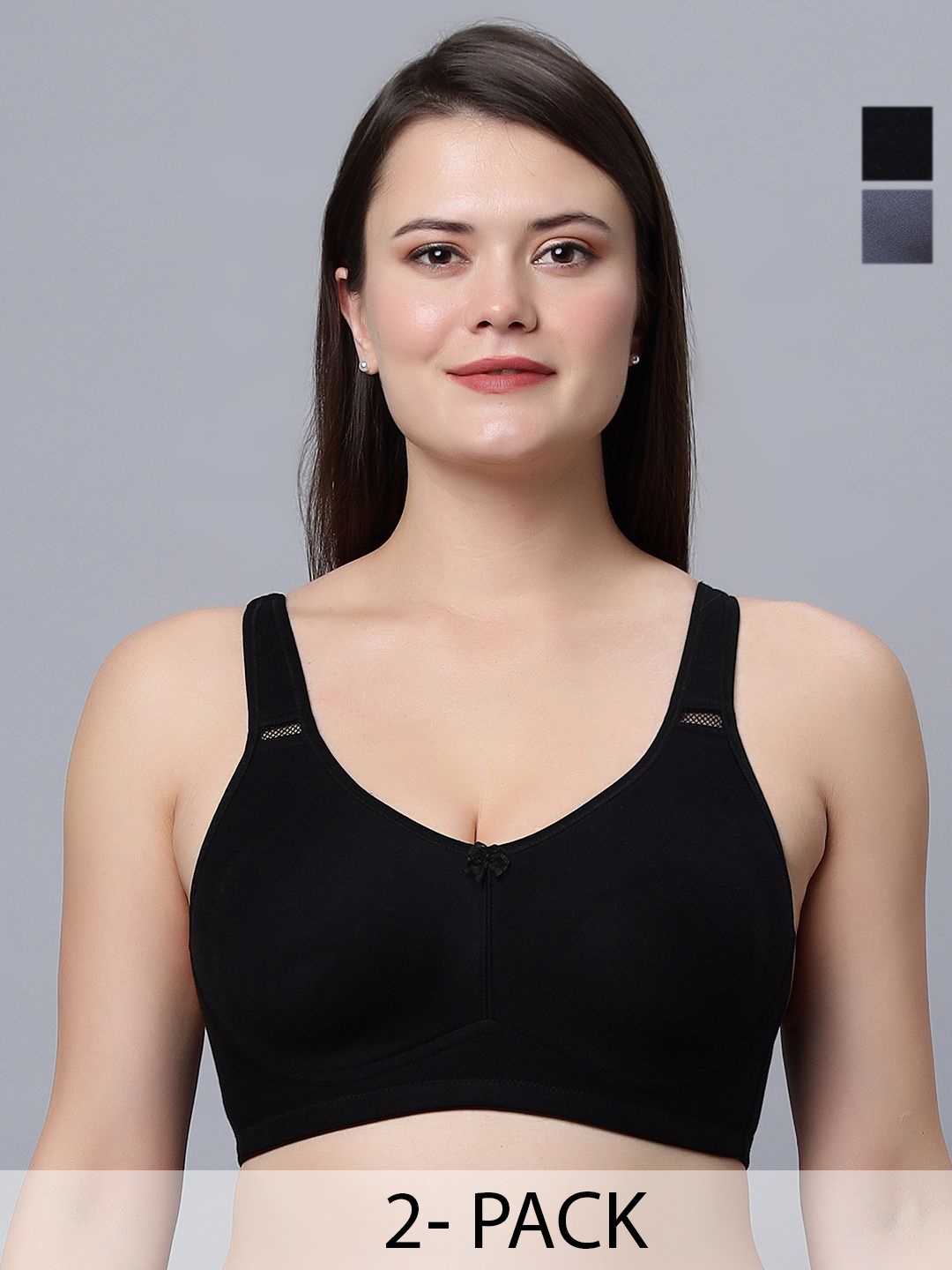 

In Care Pack Of 2 Non-Wired Full Coverage T-shirt Bra, Black