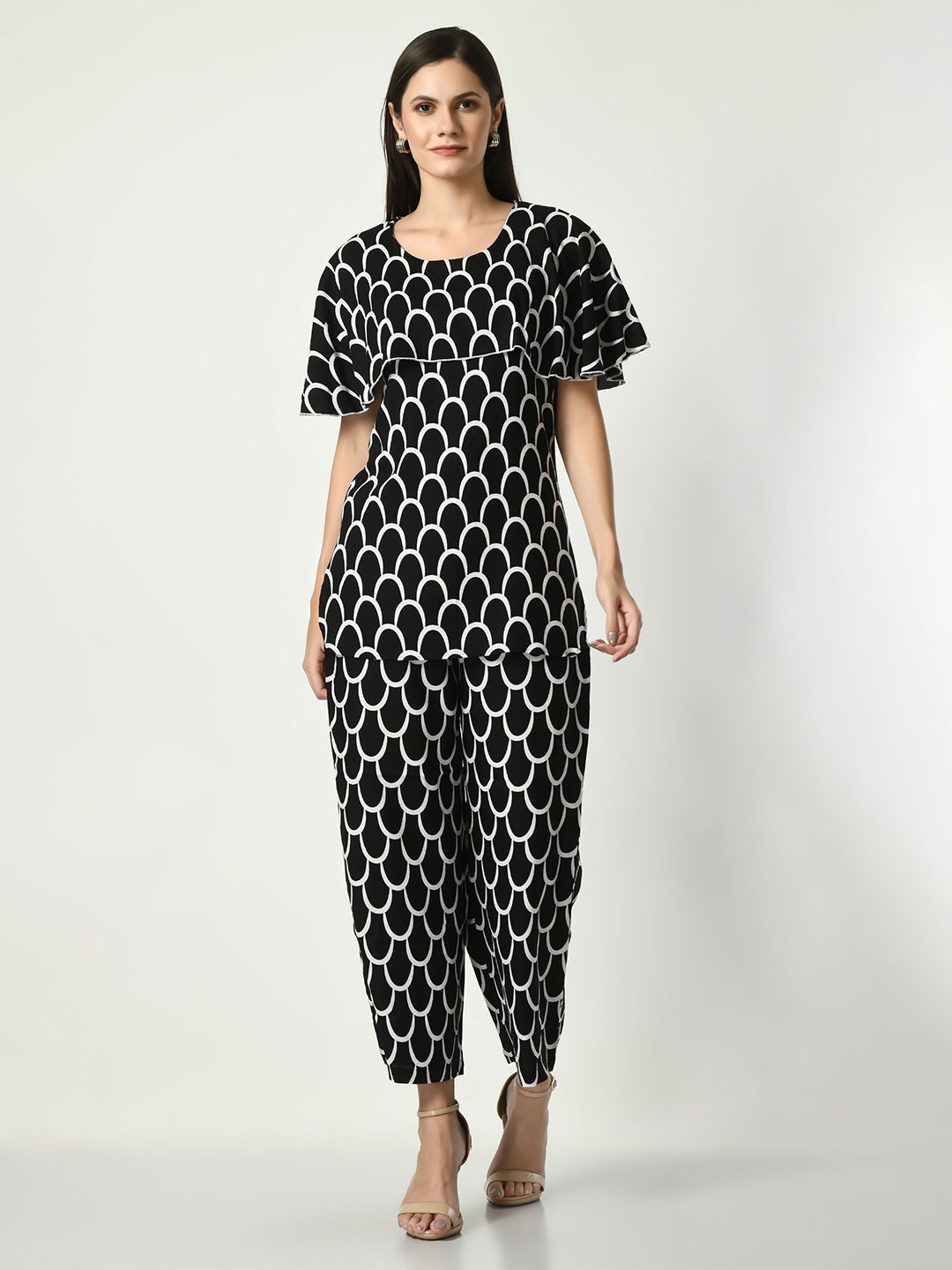 

VAPPSYAM Printed Pure Cotton Top With Trouser Co-Ords, Black